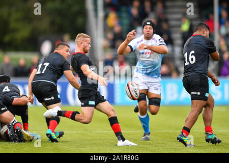 LONDON, United Kingdom. 28th Sep, 2019. Tom Whiteley of Saracens in action during Premiership Rugby Cup match between Saracens and Sale Sharks at Allianz Park on Saturday, 28 September 2019. LONDON England . (Editorial use only, license required for commercial use. No use in betting, games or a single club/league/player publications.) Credit: Taka G Wu/Alamy Live News Stock Photo