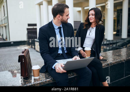 young good looking students enjoying time, preparing for exams. close up photo Stock Photo