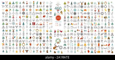 Christmas, New Year holidays icon big set. Flat style collection. Vector illustration Stock Vector