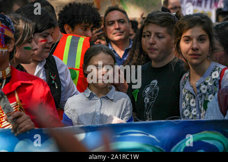 Montreal, Canada. 27th Sep, 2019. Swedish climate activist GRETA THUNBERG joins the climate strike protest in Montreal marching along with young activists and their supporters. Hundreds of thousands of people marched along the streets of Downtown Montreal Friday afternoon demanding real action on climate change. (Photo by Cristian Mijea/Pacific Press) Credit: Pacific Press Agency/Alamy Live News Stock Photo