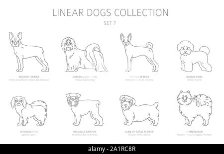 Simple line dogs collection isolated on white. Dog breeds. Flat style clipart set. Vector illustration Stock Vector