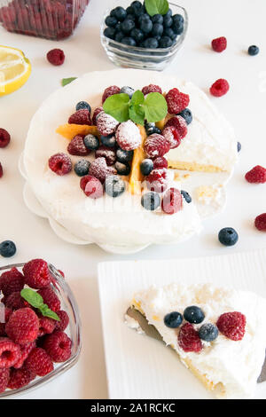 Fruit cake with berries and peach Stock Photo