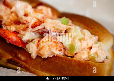 Lobster roll-lobster meat and celery on toasted roll Stock Photo