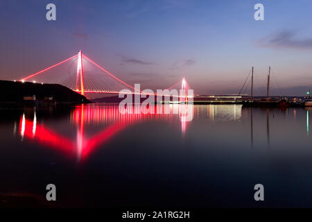 Yavuz Sultan Selim Bridge Long Exposure View at Night Stock Photo