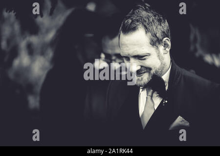 York, UK - 18th August 2019: A stylish looking best man at an outdoor Wedding Stock Photo