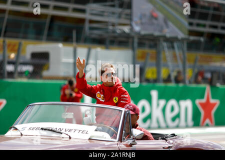 SEBASTIAN VETTEL of Scuderia Ferrari at the Formula 1 Italian Grand Prix at Monza Eni Circuit in Monza, Italy. Stock Photo