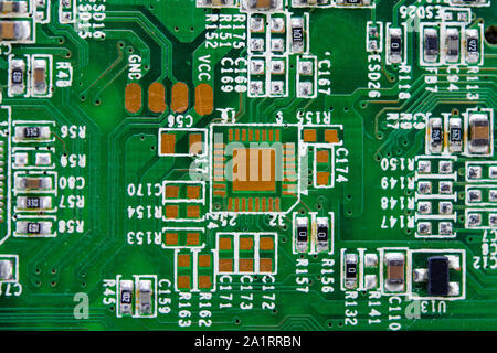 Close up blank microchip on Electronic circuit board. Stock Photo