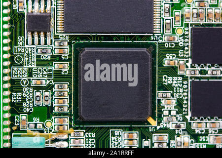 Close up blank microchip on Electronic circuit board. Stock Photo