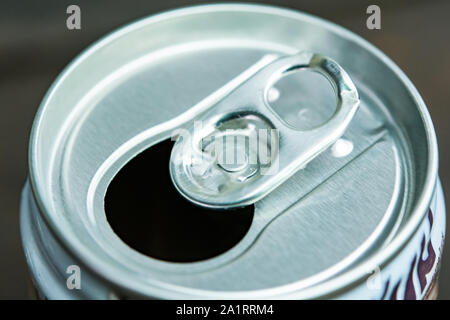 Close up ring pull tab aluminum of cans Stock Photo