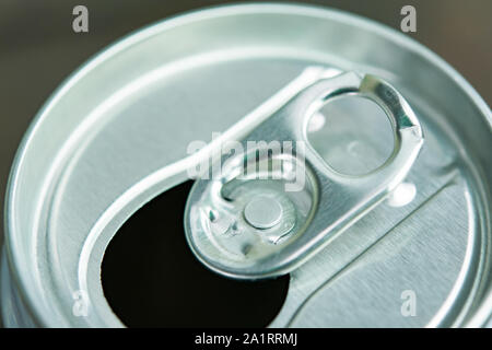 Close up ring pull tab aluminum of cans Stock Photo