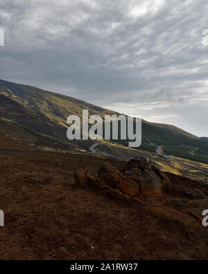 Picture taken from Silvestri craters on the southern slope of the Etna volcano. Stock Photo