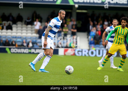 London, UK. 28th Sep, 2019. Geoff Cameron of Queens Park Rangers in action during EFL Skybet Championship match, Queens Park Rangers v West Bromwich Albion at The Kiyan Prince Foundation Stadium, Loftus Road in London on Saturday 28th September 2019. this image may only be used for Editorial purposes. Editorial use only, license required for commercial use. No use in betting, games or a single club/league/player publications. Credit: Andrew Orchard sports photography/Alamy Live News Stock Photo