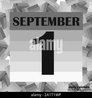 September 1 icon. For planning important day. Banner for holidays and special days. Vector illustration in black and white colors. Stock Vector