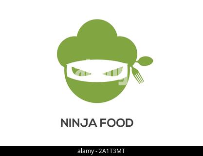 Catering Logo Designs, Ninja Food, Ninja food logo design, ninja food logo icon designs vector illustration template, Farmer ninja logo template. Stock Vector