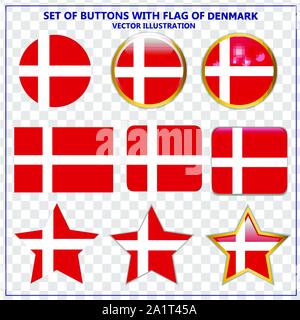 Banners with flag of Denmark. Colorful illustration with flags for web design. Stock Vector