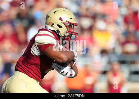 Massachusetts, USA. 28th Sep, 2019. Boston College Eagles running back AJ Dillon (2) runs with the ball during the NCAA football game between Wake Forest Demon Deacons and Boston College Eagles at Alumni Stadium. Credit: Cal Sport Media/Alamy Live News Stock Photo