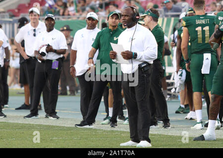Tampa, Florida, USA. 28th Sep, 2019. South Florida Bulls head coach Charlie Strong during the NCAA football game between the Southern Methodist University Mustangs and the South Florida Bulls held at Raymond James Stadium in Tampa, Florida. Andrew J. Kramer/Cal Sport Media/Alamy Live News Stock Photo