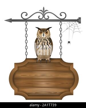 owl on wooden board illustration Stock Vector