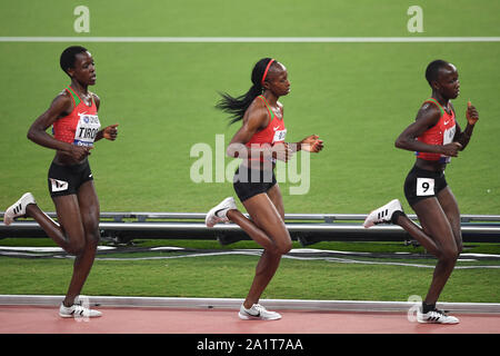 Agnes Tirop, Hellen Obiri and Rosemary Wanjiru (Kenya). 10,000 metres women final. IAAF World Athletics Championships, Doha 2019 Stock Photo