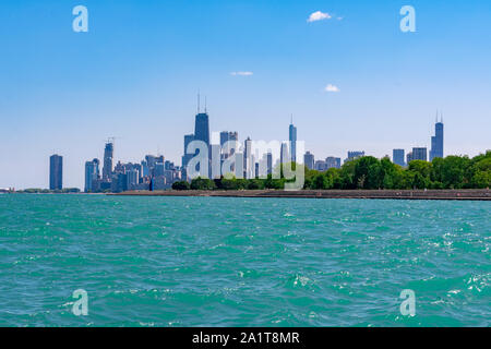 Chicago Skyline Viewed from Belmont Harbor Stock Photo