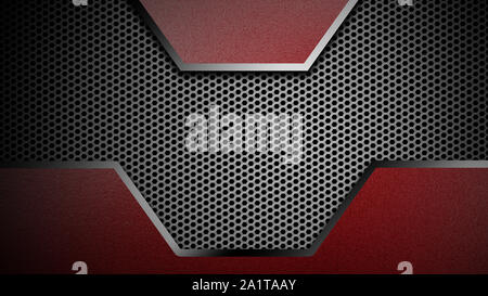 3d illustration. material design. red and black carbon fiber and chromium frame. metal background. Stock Photo