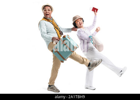 Elderly couple happy journey Stock Photo
