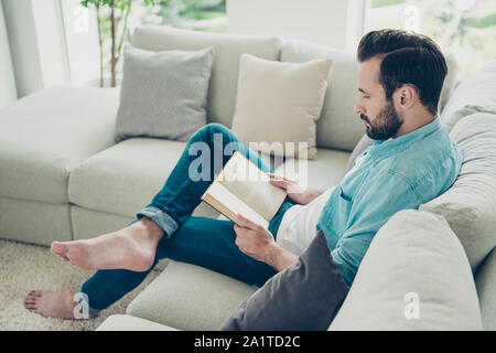 Full legs body size calm nice good-looking stubble brunet hair m Stock Photo