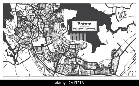 Batam Indonesia City Map in Black and White Color. Outline Map. Vector Illustration. Stock Vector