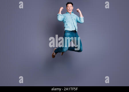 Full length body size portrait of nice cute cool attractive hand Stock Photo