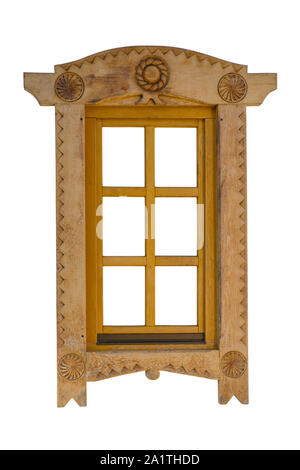 Beautiful wooden window sculpture isolated on white Stock Photo