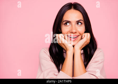 Close-up portrait of nice cute dreamy wondered sweet lovely attr Stock Photo