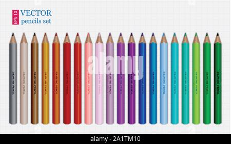 Set of Coloured pencils. Illustration on grid paper Stock Vector