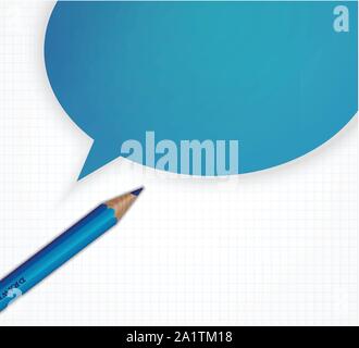 Pencil with speech bubble on grid paper vector background. Stock Vector