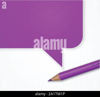Pencil with speech bubble on grid paper vector background. Stock Vector