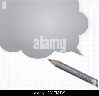 Pencil with speech bubble on grid paper vector background. Stock Vector