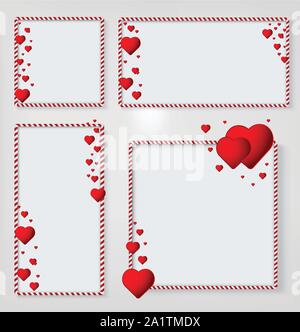 Frames for text or photo with red hearts. Concept for Valentines Day Stock Vector