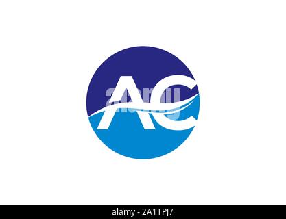 Letter AC with water wave logo design Stock Vector