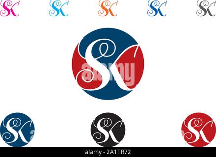 SK Letter logo, Round shape, Text logo Stock Vector