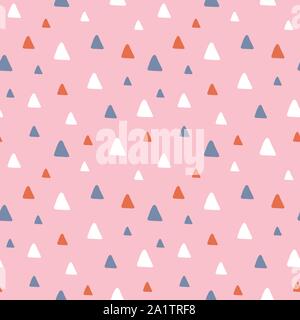 Sweet vector seamless repeat pattern of hand drawn triangles in pink, orange, white and grey. A fun random repeat design background. Stock Vector
