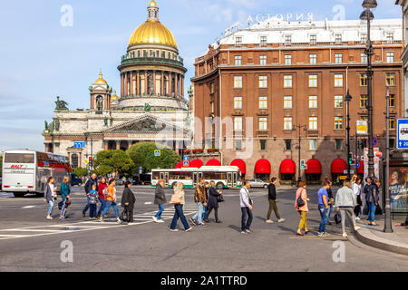 St Isaac's Cathedral during the morning from  St Isaac's Square, St Petersburg, Russia. Stock Photo