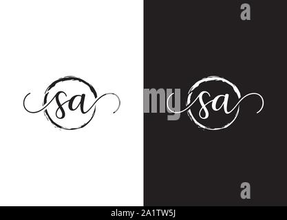 SA Initial handwriting logo vector, SA Initial handwriting logo design with a circle. Zen Circle Brush, handwritten logo for fashion, team, wedding Stock Vector