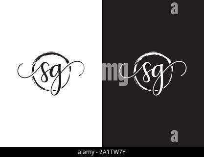 SG Initial handwriting logo vector, SG Initial handwriting logo design with a circle. Zen Circle Brush, handwritten logo for fashion, team, wedding Stock Vector