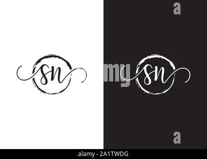 SN Initial handwriting logo vector, SN  Initial handwriting logo design with a circle. Zen Circle Brush, handwritten logo for fashion, team, wedding Stock Vector