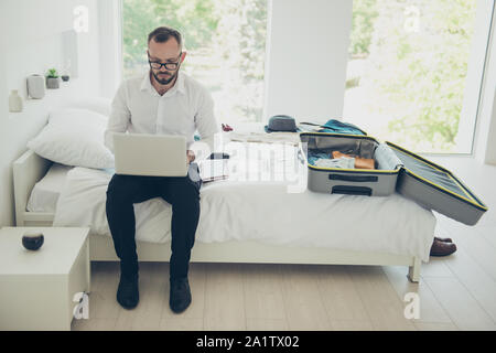Close up photo of attractive neat handsome his him he man weared Stock Photo