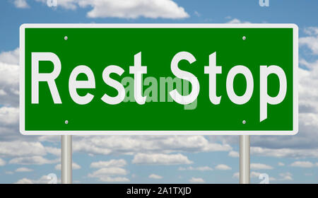 Rendering of a green highway sign for Rest Stop Stock Photo