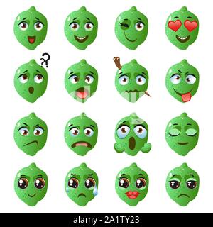 Lime Emoji Emoticon Expression. Funny cute food Stock Vector