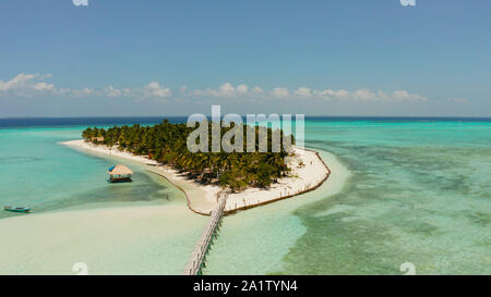 Tropical island with palm trees and a beach, top view. Onok Islan, Balabac, Philippines. Summer and travel vacation concept Stock Photo