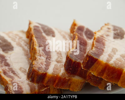 slices of ham on a plate Stock Photo