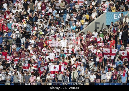 Saitama, Japan. 29th Sep, 2019. Georgia team supporters cheer during the Rugby World Cup 2019 Pool D match between Georgia and Uruguay at Kumagaya Rugby Stadium, near to Tokyo. Georgia defeats Uruguay 33-7. Credit: Rodrigo Reyes Marin/ZUMA Wire/Alamy Live News Stock Photo