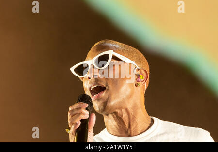 New York, USA. 28th Sep, 2019. Pharrell Williams on stage during 2019 Global Citizen Festival at Central Park (Photo by Lev Radin/Pacific Press) Credit: Pacific Press Agency/Alamy Live News Stock Photo